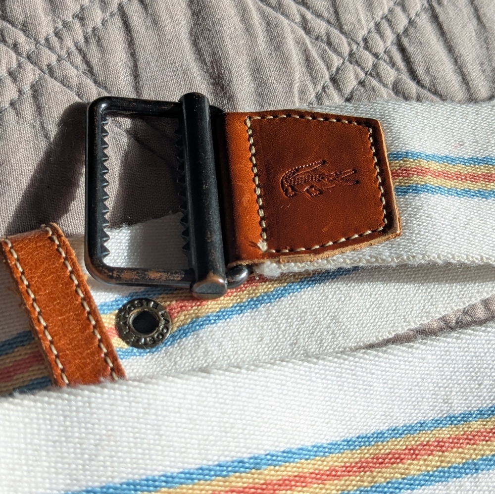 Lacoste Men's White and Brown Belt Bag with Stripes
